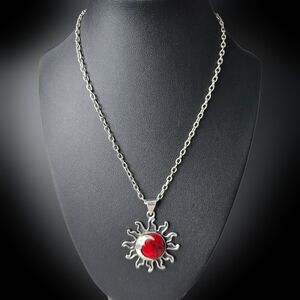 Sterling Silver 925 Red Jasper Sun Moon Pendant With Chain